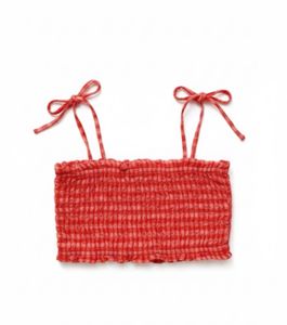 Red Gingham Smocked Crop Top