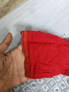 Red Embroidered Cotton Kurta