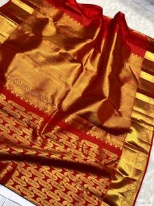 Vibrant Red &amp; Gold Silk Saree