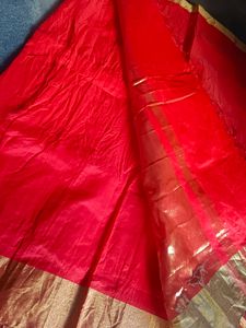 Red Tussar Silk Saree