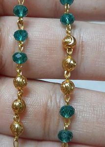 Green Crystal and Golden Design Beads Long Chain