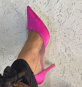 Fuchsia Satin Pointed Toe Heels