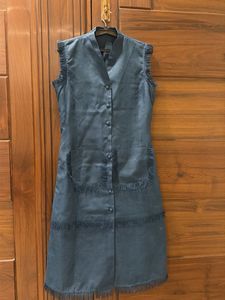 Stylish Denim-Look Dress with Fringes