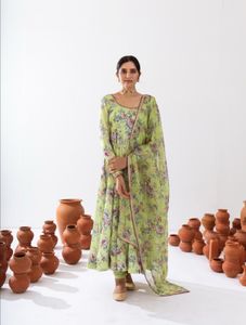 Green printed Anarkali set from rivaaj clothing