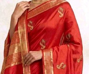 Elegant Red Silk Saree with Gold Border