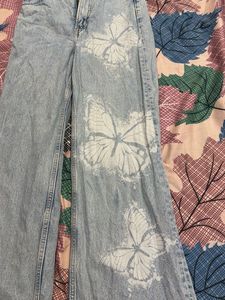 H&amp;M butterfly print blue wide jeans