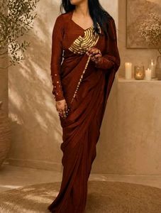 Elegant Maroon Saree with Gold Embellishments