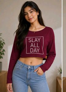 Burgundy "Slay All Day" Crop Top