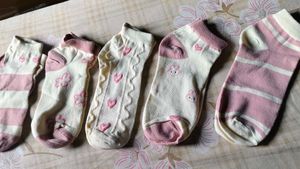 Cute Pink &amp; White Ankle Socks Set