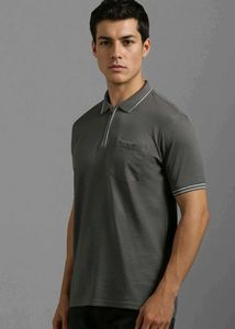 Louis Philippe Men's Grey Textured Polo Shirt