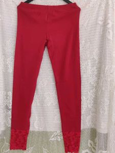ZOLA Red Leggings with Lace Trim