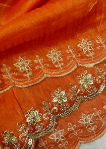 Orange Pure Tissue Embroidered saree