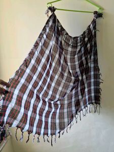 Red &amp; White Plaid Scarf with Fringe