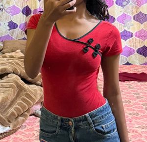 Red Bodysuit top with Black Accents