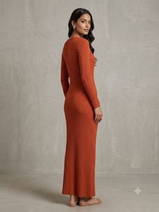 Ribbed Knit Long Sleeve Midi Dress