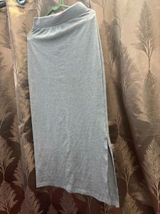 Light Grey Maxi Skirt With A Slit One Side