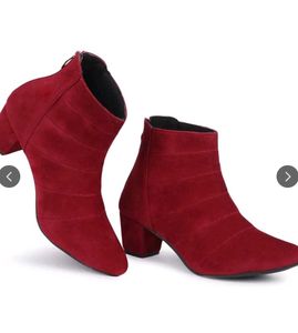 Chic Red Suede Ankle Boots