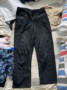 Black Wide Leg Jeans with Frayed Hem