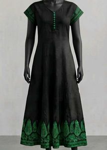 Elegant Black Kurta with Green Embroidery