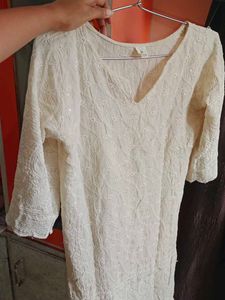 White Cotton Chikankari Kurta Set  | S