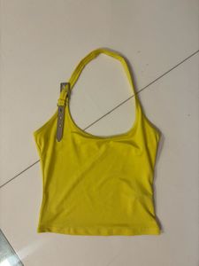 YELLOW halter neck top with metal detailing
