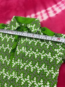 Green Floral Print Chikankari Work Tunic Kurta