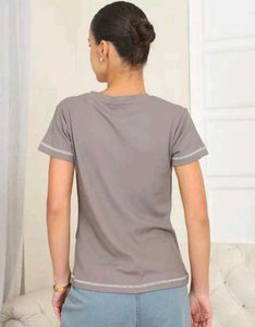 Casual Grey T-Shirt with White Stitching