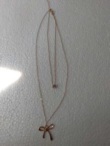 Gold Bow & Gem Double-layered Necklace