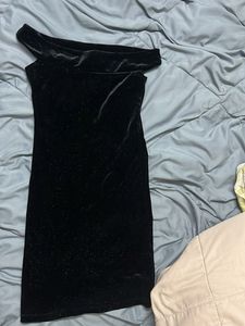 Black Velvet Sparkle Off-Shoulder Dress