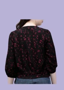 Chic Black Floral Wrap Top