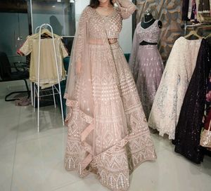 Elegant Nude Embroidered Lehenga