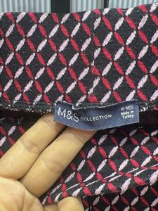 M&amp;S Stylish Maroon Geometric Pattern Pants