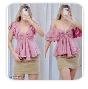 Peach Ruched Top with Ruffle Sleeves