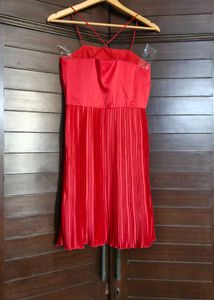 Street9 Red Pleated Strap Midi Dress