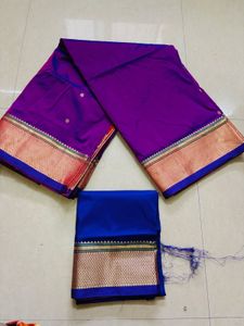 Purple Banarsi silk saree with blouse piece