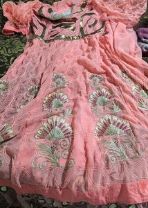 Unstitched Party Wear Ethnic Gown With Beautiful E