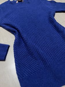 Blue Ribbed Knit Sweater