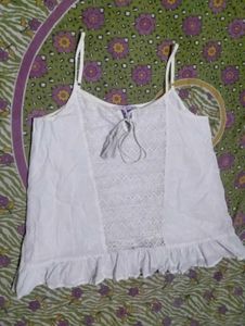 White Lace Trim Cami Top