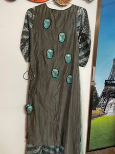 Pista Green And Grey Floor Length Kurti
