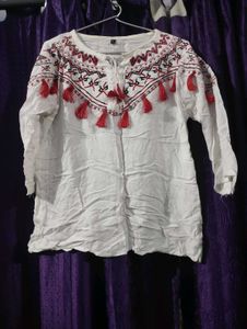 Boho Embroidered Tassel Tunic Top