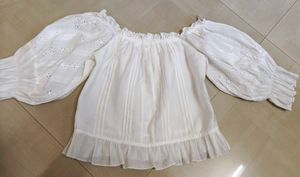 White Off-Shoulder Eyelet Blouse