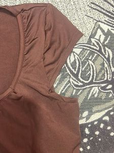 Brown V-Neck Cropped Top