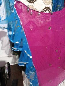 beautiful dark pink and blue kurti with duppatta a