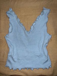 Light Blue Lettuce Trim Tank Top