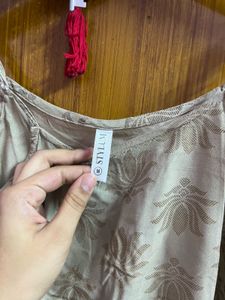 Elegant Beige Floral Printed Kurti Trouser &amp; Dupat