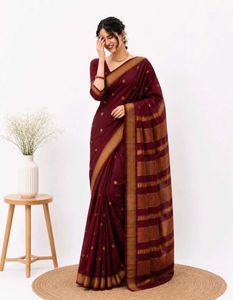 New Elegant Maroon Silk Saree with Gold Border