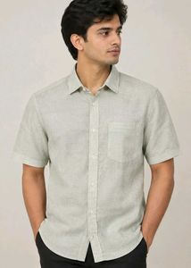 Men's Light Green Short Sleeve Linen Shirt