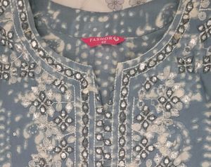 Fashor Light Blue Kurta With Work On Neck