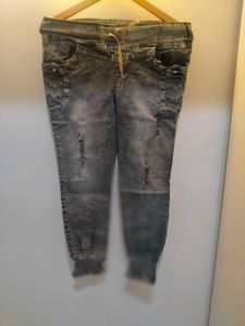 Distressed Denim Jogger Pants