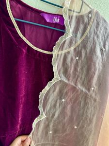 Velvet Embroidered Suit set with pant &amp; dupatta